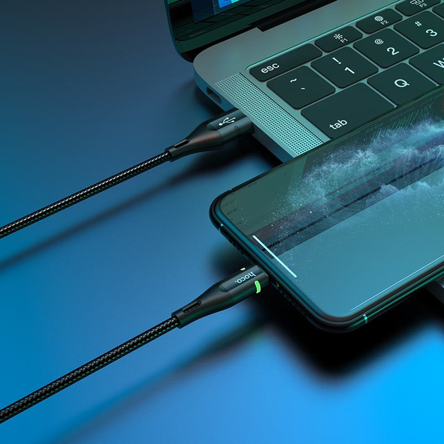 Кабель HOCO U93 USB AM - lightning Shadow LED 2,4A 1,2m червоно-чорний), зображення 4