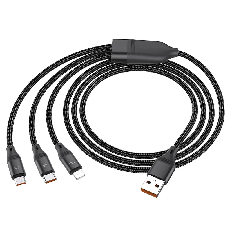 Кабель HOCO U104 USB - Micro+Lightning+Type-C 3-in-1 6A 1,2m Black від батарейки.com.ua