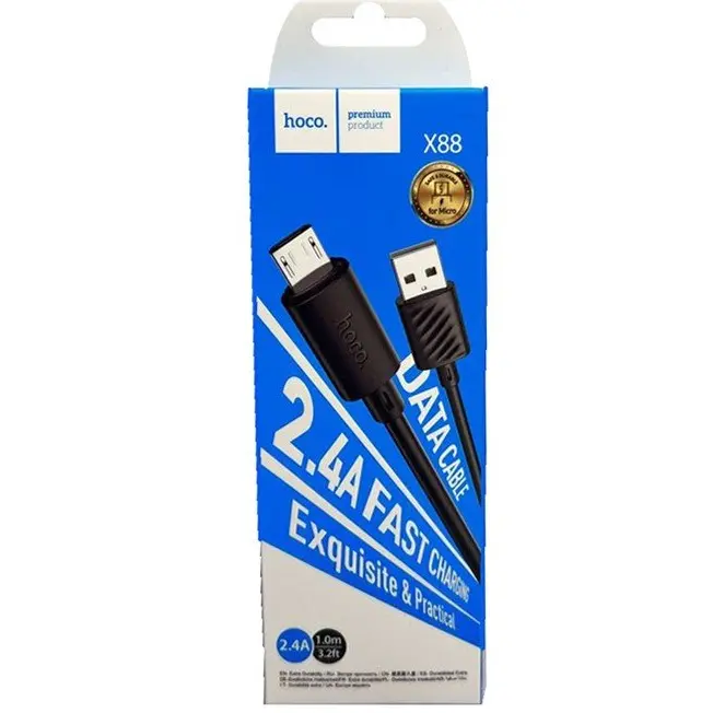 Кабель HOCO X88 USB - Micro data cable 2,4A 1m чорний), зображення 2 Кабель HOCO X88 USB - Micro data cable 2,4A 1m чорний), зображення 2
