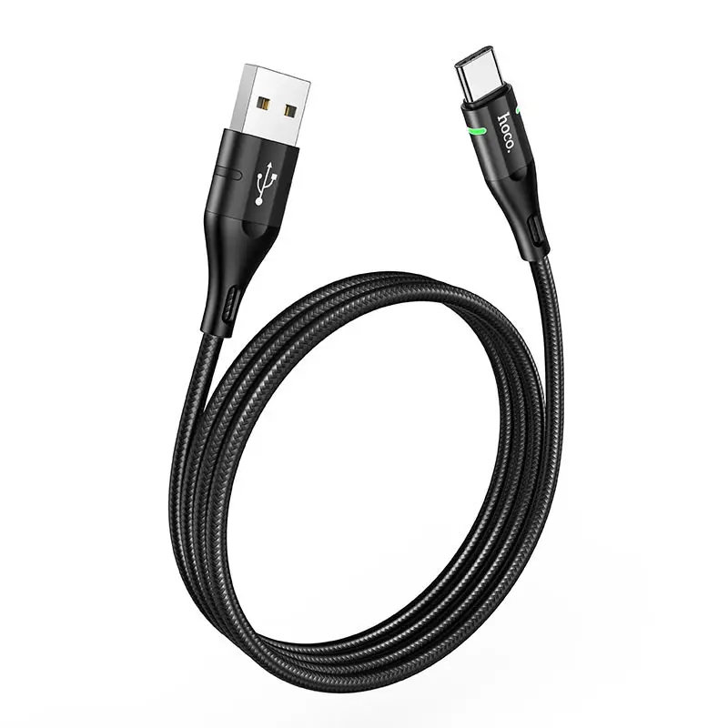Кабель HOCO U93 USB to Type-C Shadow 3A 1,2m LED індикатор Black), зображення 2