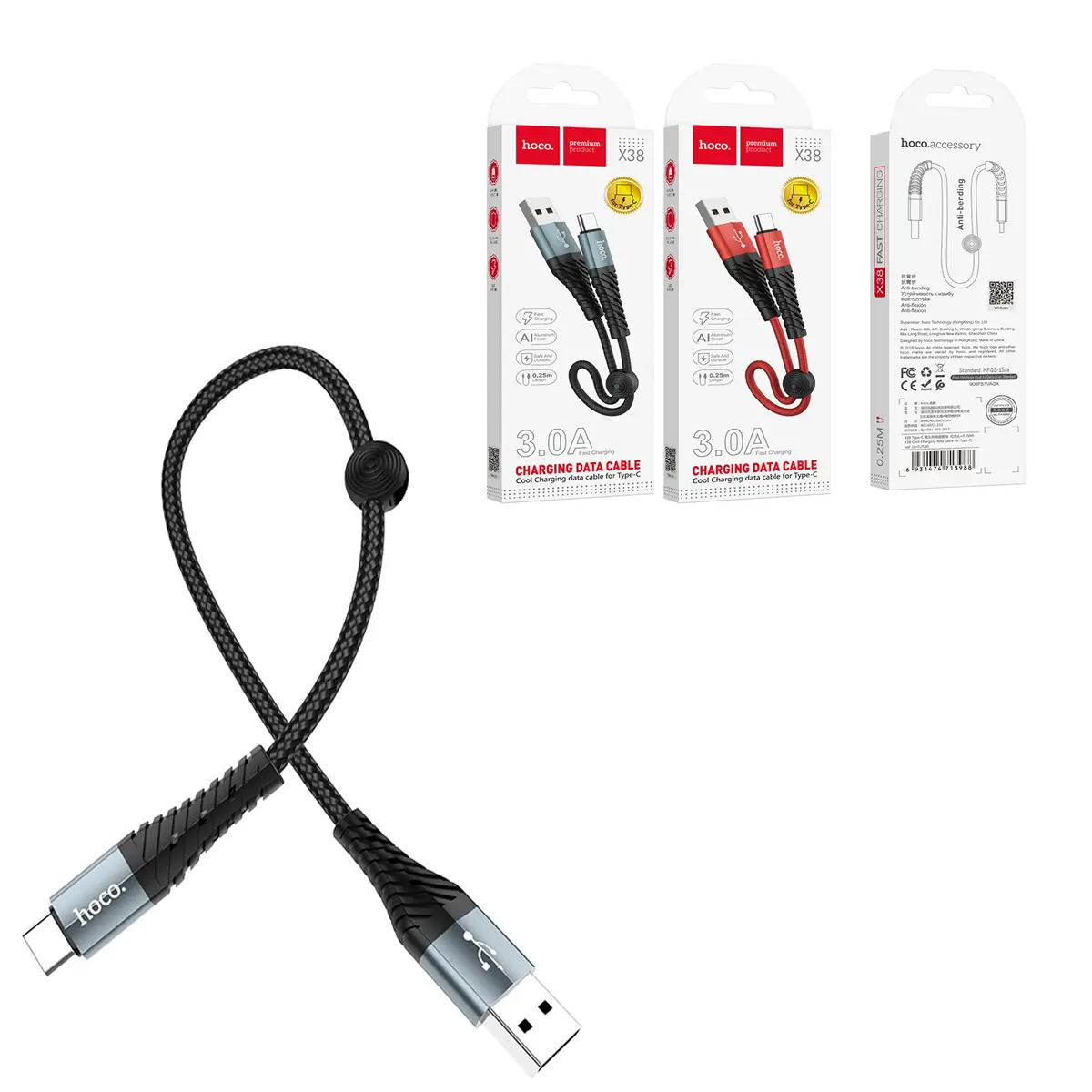 Кабель HOCO USB AM>Type-C X38 Charging Data 1m Black