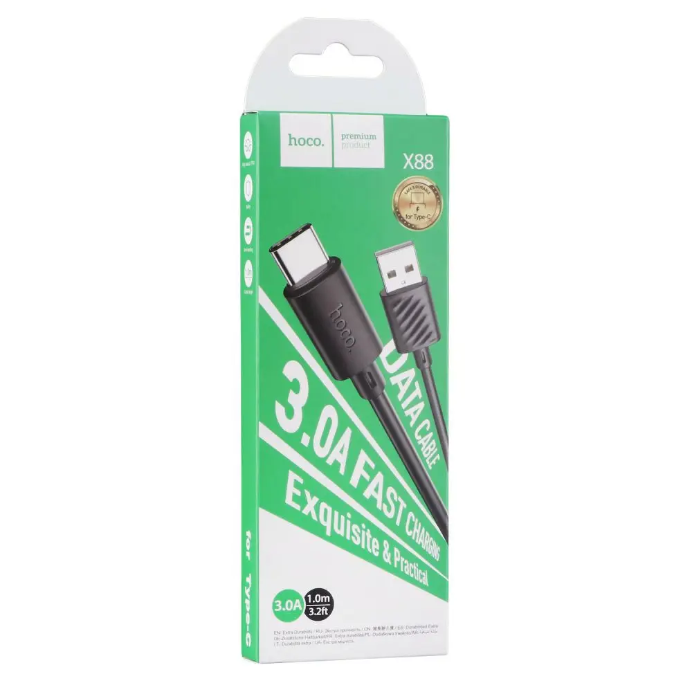 Кабель HOCO X88 USB AM - Type-C data 3A 1m Black), зображення 2 Кабель HOCO X88 USB AM - Type-C data 3A 1m Black), зображення 2