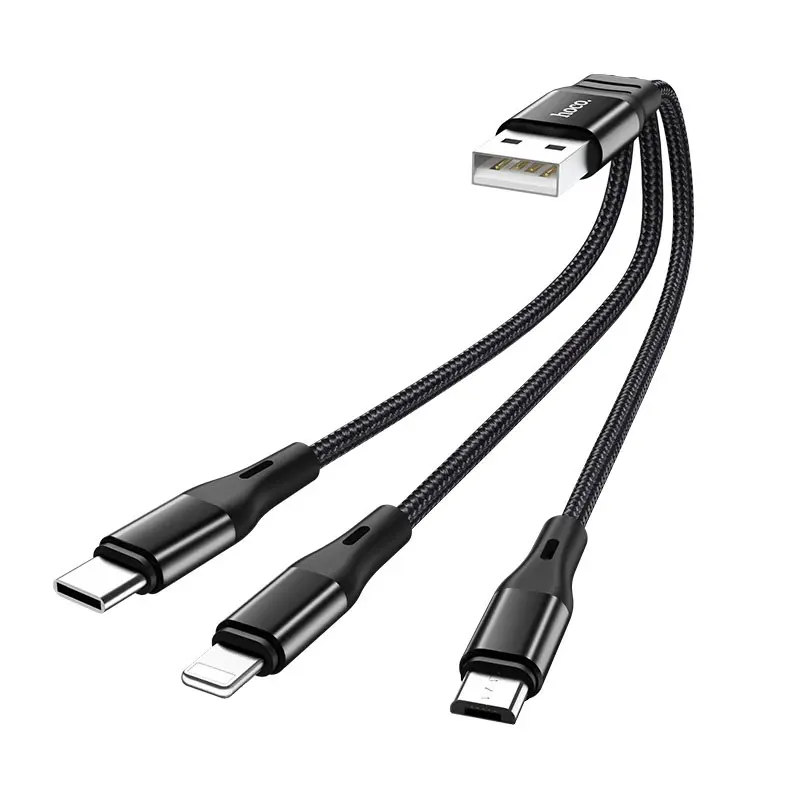 Кабель HOCO X47 USB - Lightning+Micro+Type-C 2,4A 0,25m чорний від батарейки.com.ua