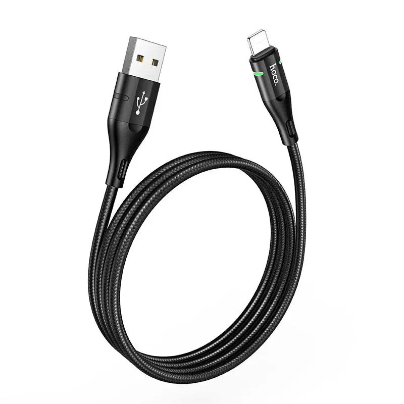 Кабель HOCO U93 USB AM - lightning Shadow LED 2,4A 1,2m червоно-чорний від батарейки.com.ua