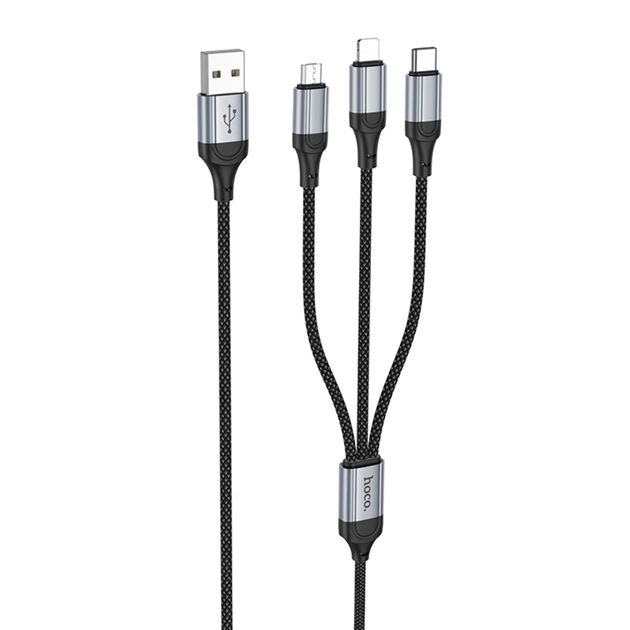 Кабель HOCO X102 USB - Micro + lightning + Type-C 2.4A 1m Black), зображення 4 Кабель HOCO X102 USB - Micro + lightning + Type-C 2.4A 1m Black), зображення 4