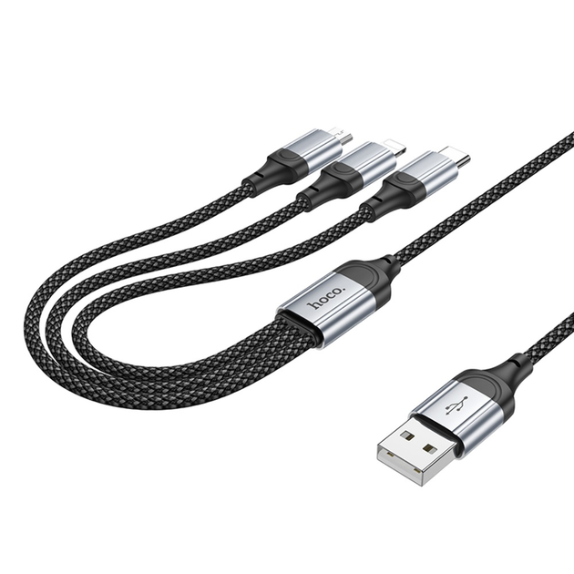 Кабель HOCO X102 USB - Micro + lightning + Type-C 2.4A 1m Black), зображення 6 Кабель HOCO X102 USB - Micro + lightning + Type-C 2.4A 1m Black), зображення 6