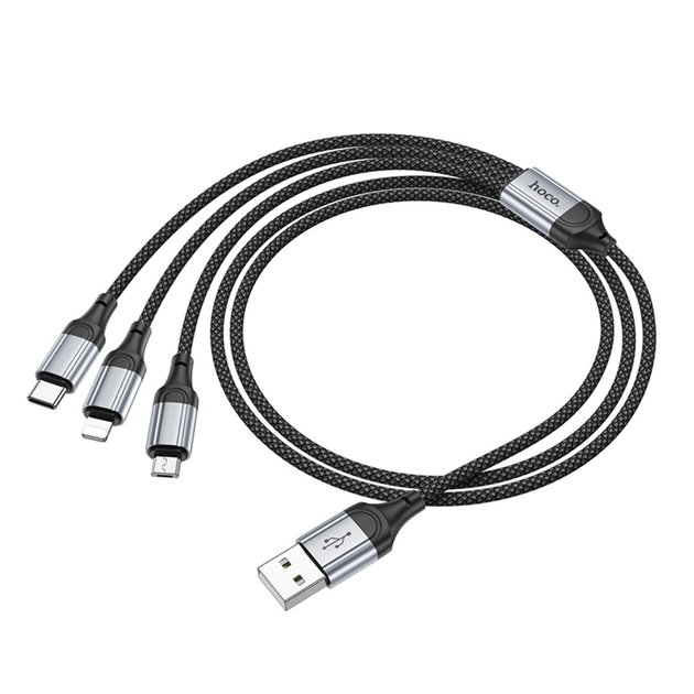 Кабель HOCO X102 USB - Micro + lightning + Type-C 2.4A 1m Black), зображення 7 Кабель HOCO X102 USB - Micro + lightning + Type-C 2.4A 1m Black), зображення 7