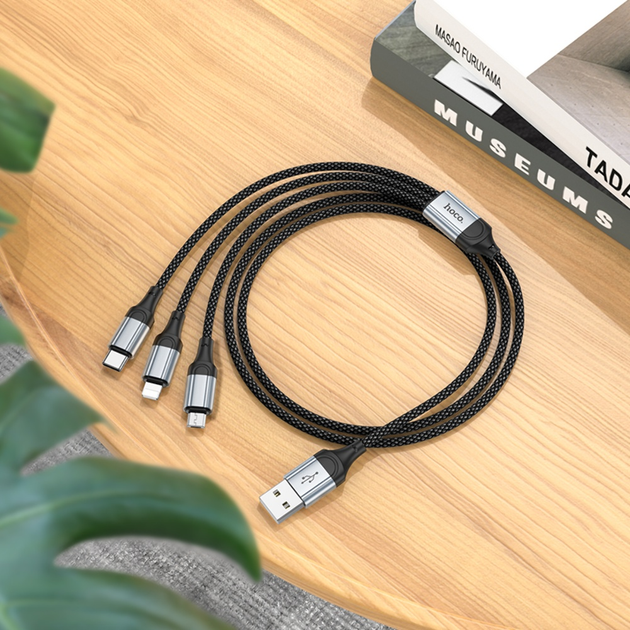 Кабель HOCO X102 USB - Micro + lightning + Type-C 2.4A 1m Black), зображення 8 Кабель HOCO X102 USB - Micro + lightning + Type-C 2.4A 1m Black), зображення 8