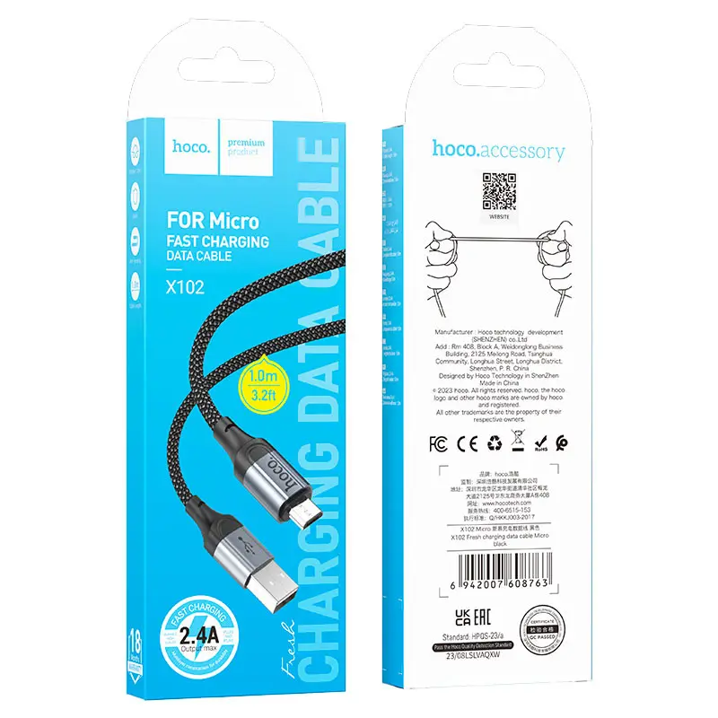 Кабель HOCO X102 USB - Micro 2,4A 1m чорний), зображення 10