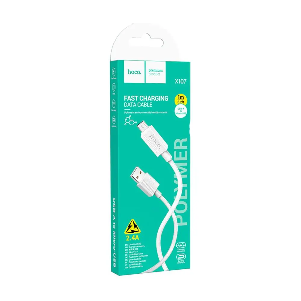 Кабель HOCO X107 USB AM - Micro 3A 1m білий), зображення 2