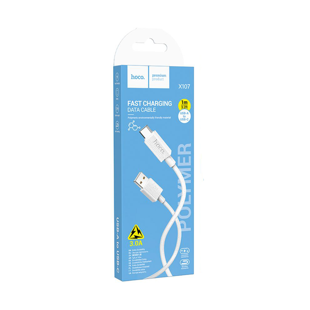 Кабель HOCO X107 USB AM - Type-C 3A 1м білий), зображення 5 Кабель HOCO X107 USB AM - Type-C 3A 1м білий), зображення 5