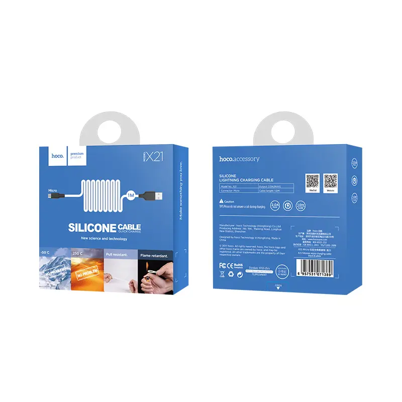 Кабель HOCO X21 USB - Micro 2,1A 1m Silicone Black&White), зображення 5 Кабель HOCO X21 USB - Micro 2,1A 1m Silicone Black&White), зображення 5