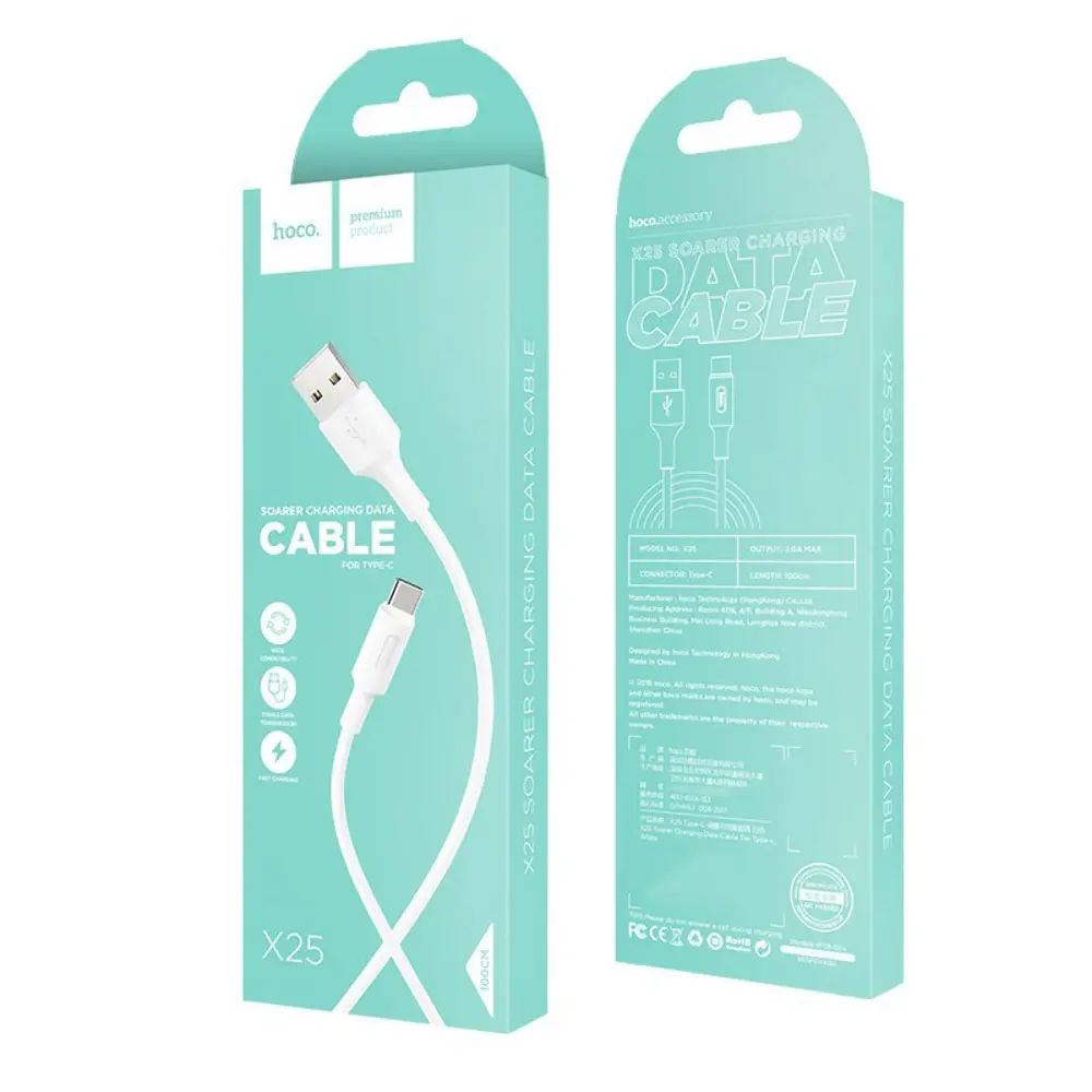 Кабель HOCO X25 USB - Type-C 2A 1м White), зображення 5 Кабель HOCO X25 USB - Type-C 2A 1м White), зображення 5
