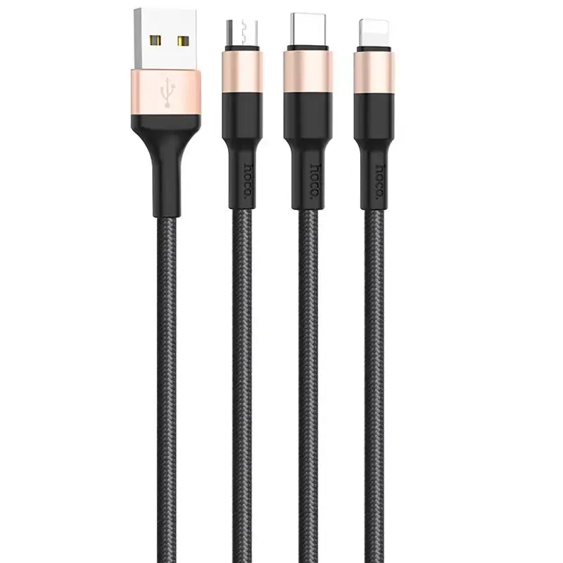 Кабель HOCO X26 USB - Micro + lightning + Type-C 2,4A 1m Black&Gold), зображення 3