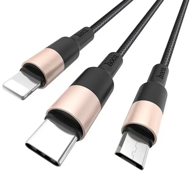 Кабель HOCO X26 USB - Micro + lightning + Type-C 2,4A 1m Black&Gold), зображення 4