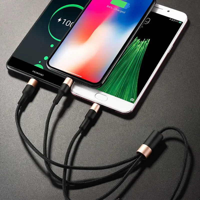 Кабель HOCO X26 USB - Micro + lightning + Type-C 2,4A 1m Black&Gold), зображення 5