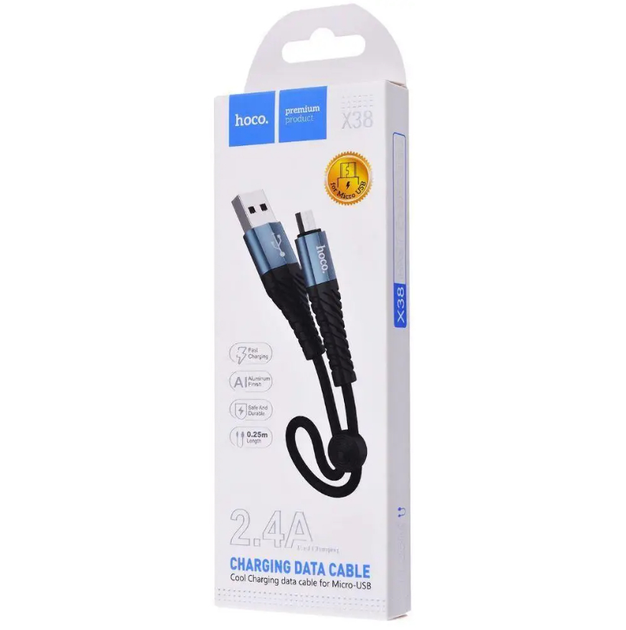 Кабель HOCO X38 USB - Micro 0,25m Black), зображення 5 Кабель HOCO X38 USB - Micro 0,25m Black), зображення 5