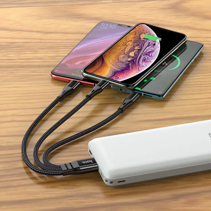 Кабель HOCO X47 USB - Lightning+Micro+Type-C 2,4A 0,25m чорний), зображення 3