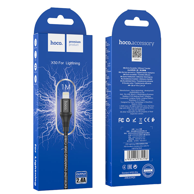 Кабель HOCO X50 USB - lightning 2,4A 1m Black), зображення 5 Кабель HOCO X50 USB - lightning 2,4A 1m Black), зображення 5