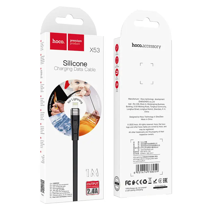 Кабель HOCO X53 USB - lightning 2,4A 1m Black), зображення 5 Кабель HOCO X53 USB - lightning 2,4A 1m Black), зображення 5