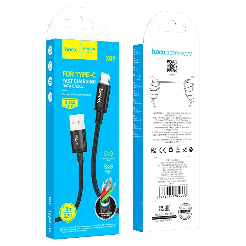 Кабель HOCO X89 USB - Type-C 3A 1,2m Black), зображення 5 Кабель HOCO X89 USB - Type-C 3A 1,2m Black), зображення 5