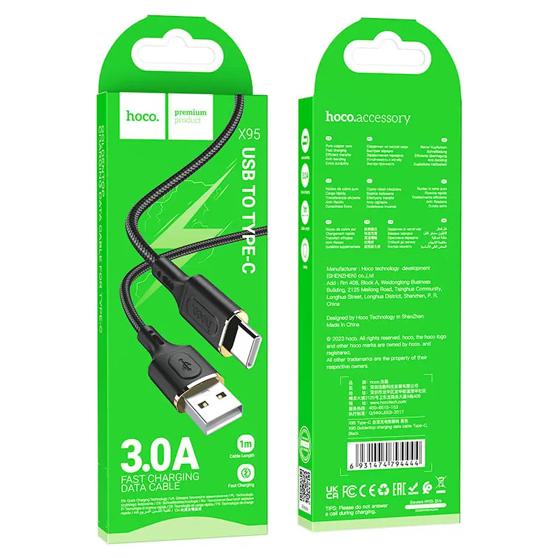 Кабель HOCO X95 USB - Type-C 2,4A 1m чорний), зображення 4 Кабель HOCO X95 USB - Type-C 2,4A 1m чорний), зображення 4