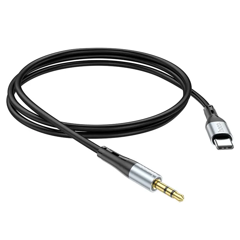 Кабель НОСО UPA22 jack 3.5 - Type-C silicone 1m чорний), зображення 3 Кабель НОСО UPA22 jack 3.5 - Type-C silicone 1m чорний), зображення 3