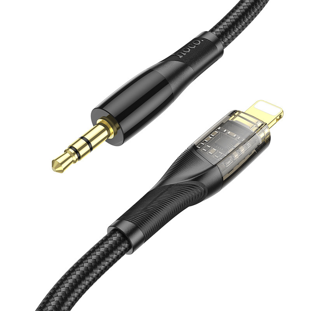 Кабель НОСО UPA25 jack 3.5 - lightning silicone 1m чорний), зображення 2 Кабель НОСО UPA25 jack 3.5 - lightning silicone 1m чорний), зображення 2