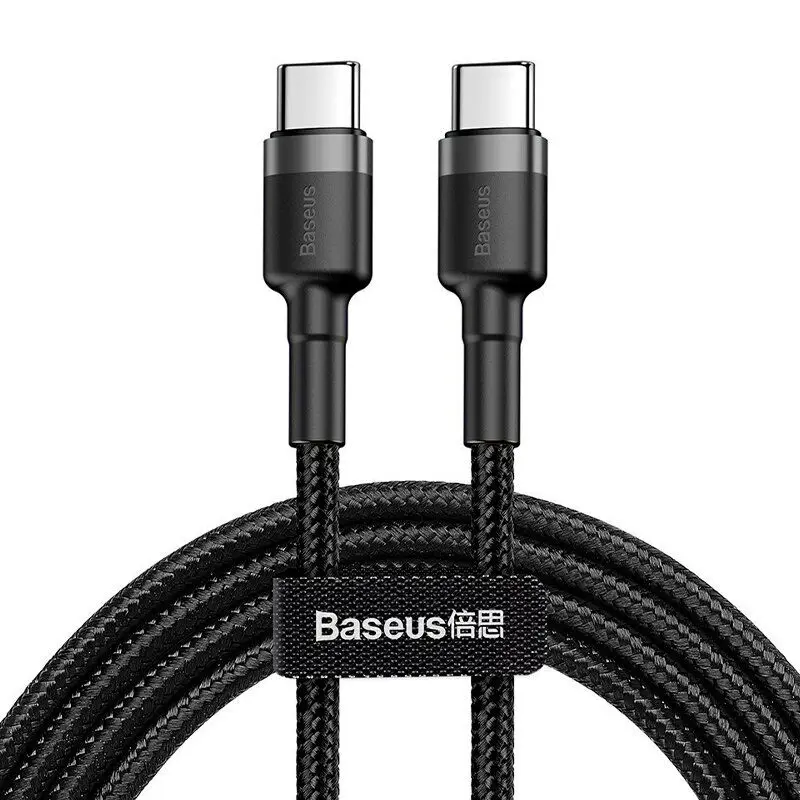 Кабель PD(Power Delivery) Baseus Type-C - Type-C Cafule 20V 3A 60W 1m Gray+Black CATKLF-GG1 від батарейки.com.ua