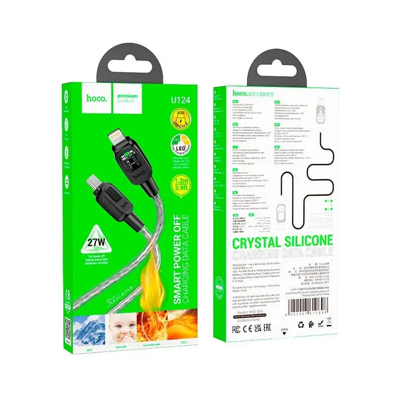 Кабель PD(Power Delivery) HOCO U124 Type-C - lightning silicone 27W 1,2m чорний), зображення 4