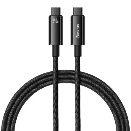 Кабель PD Power Delivery Baseus Tungsten Gold Fast Charging Type-C - Type-C 240W 1m Black CAWJ040001), зображення 2 Кабель PD Power Delivery Baseus Tungsten Gold Fast Charging Type-C - Type-C 240W 1m Black CAWJ040001), зображення 2