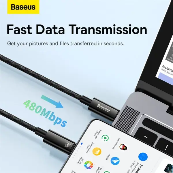 Кабель PD Power Delivery Baseus Tungsten Gold Fast Charging Type-C - Type-C 240W 1m Black CAWJ040001), зображення 15 Кабель PD Power Delivery Baseus Tungsten Gold Fast Charging Type-C - Type-C 240W 1m Black CAWJ040001), зображення 15