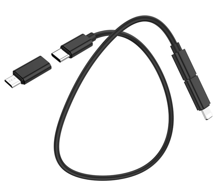 Кабель PD Power Delivery HOCO U86 USB - Micto + Type-C + Lightning 3A 0,28m Black), зображення 5 Кабель PD Power Delivery HOCO U86 USB - Micto + Type-C + Lightning 3A 0,28m Black), зображення 5