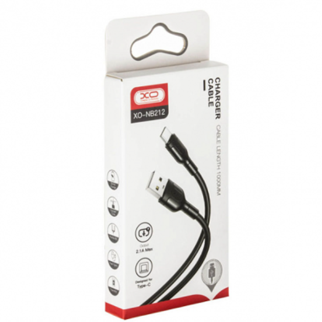 Кабель XO NB-212 USB - Type-C 2,1A 1m чорний), зображення 2 Кабель XO NB-212 USB - Type-C 2,1A 1m чорний), зображення 2