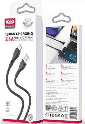 Кабель XO NB-240 USB - Type-C 2,4A 1m Football чорний), зображення 3 Кабель XO NB-240 USB - Type-C 2,4A 1m Football чорний), зображення 3