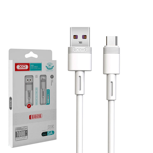 Кабель XO NB-Q166 USB AM - Type-C 5A 1m білий від батарейки.com.ua