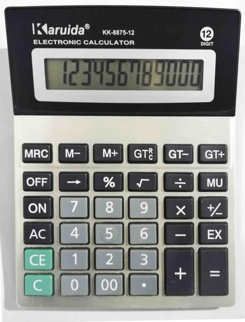 Калькулятор Karuida KK-8875-12 (12 розрядний, автовимикання, фіксований кут монітору, функція перевірки та виправлення, квадратний корінь, автовимикання, Кнопка %, подвійний 00, живлення батарейка, розміри 170 х 125 х 40 см) від батарейки.com.ua