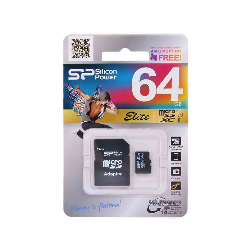 карта пам'яті SILICON POWER Elite micro SDHC 64 GB Class 10 + adapter від батарейки.com.ua