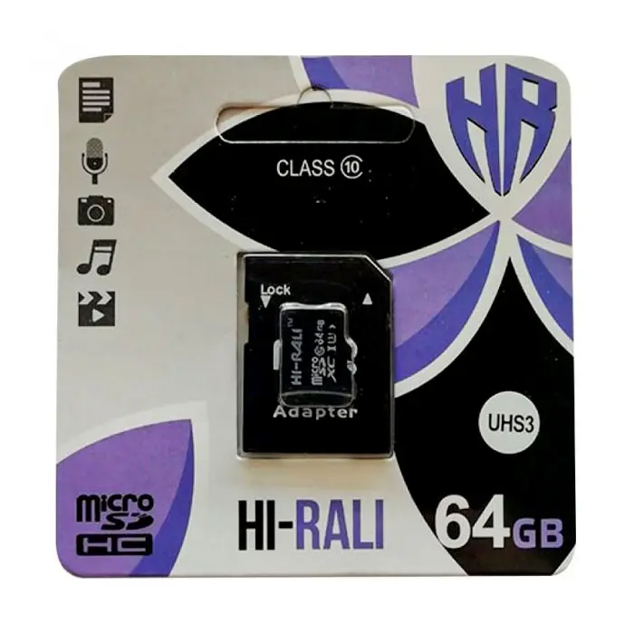 карта пам'яті microSDХC (UHS-3) Hi-Rali 64GB class 10 (з адаптером)), зображення 2