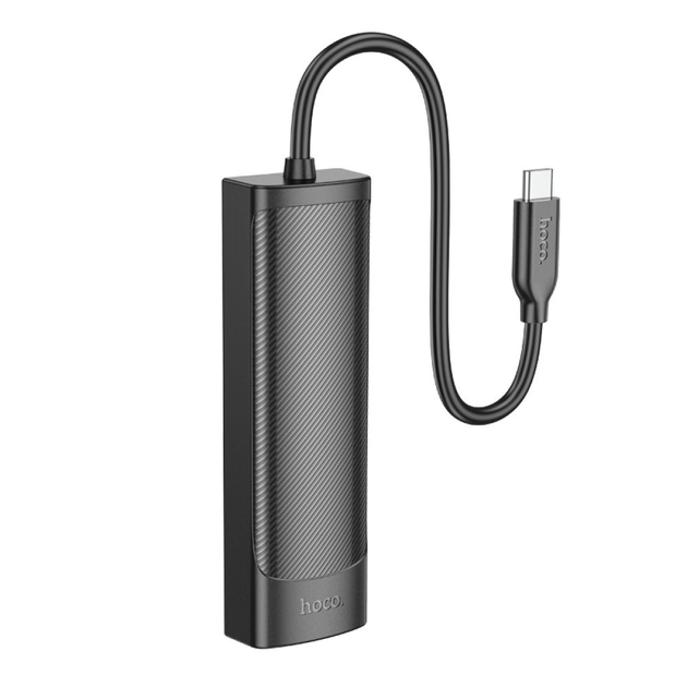Хаб Type-C(PD) HOCO HB42 Easy safety 4-in-1 Gigabit Ethernet (Type-C to USB3.0*3+RJ45) 0.2M Black), зображення 6