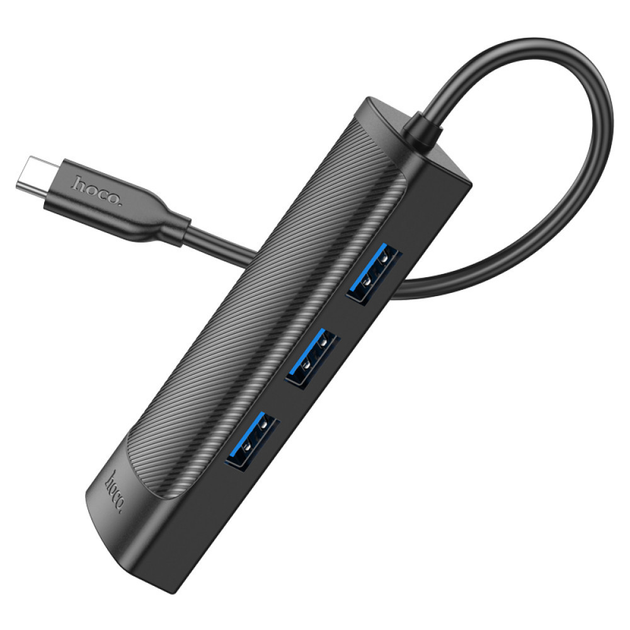 Хаб Type-C(PD) HOCO HB42 Easy safety 4-in-1 Gigabit Ethernet (Type-C to USB3.0*3+RJ45) 0.2M Black), зображення 7