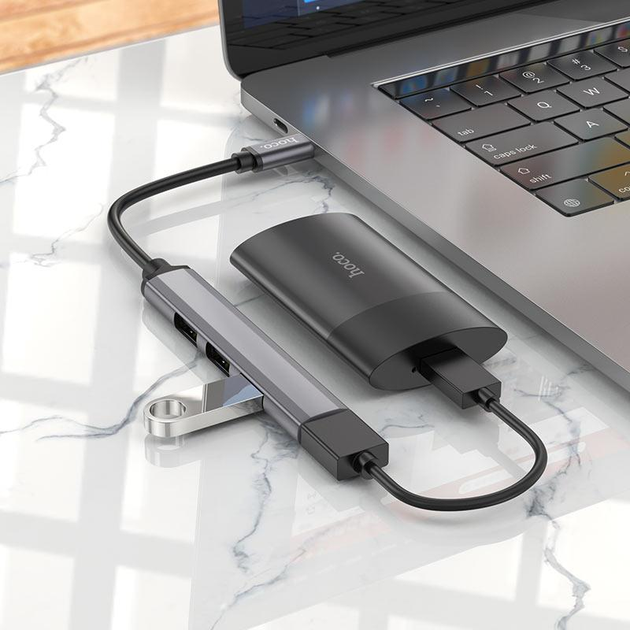 Хаб Type-C Hoco HB26 1USB3.0 + 3USB2.0 Metal Grey), зображення 4 Хаб Type-C Hoco HB26 1USB3.0 + 3USB2.0 Metal Grey), зображення 4