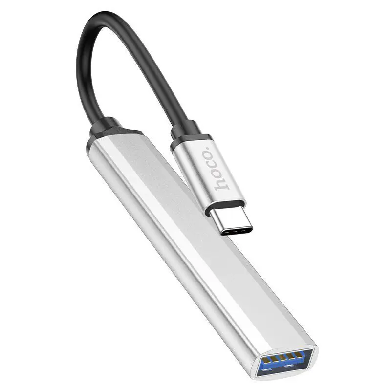 Хаб Type-C Hoco HB26 Type-C - 4USB (1USB3.0+3USB2.0) Silver металевий корпус), зображення 3