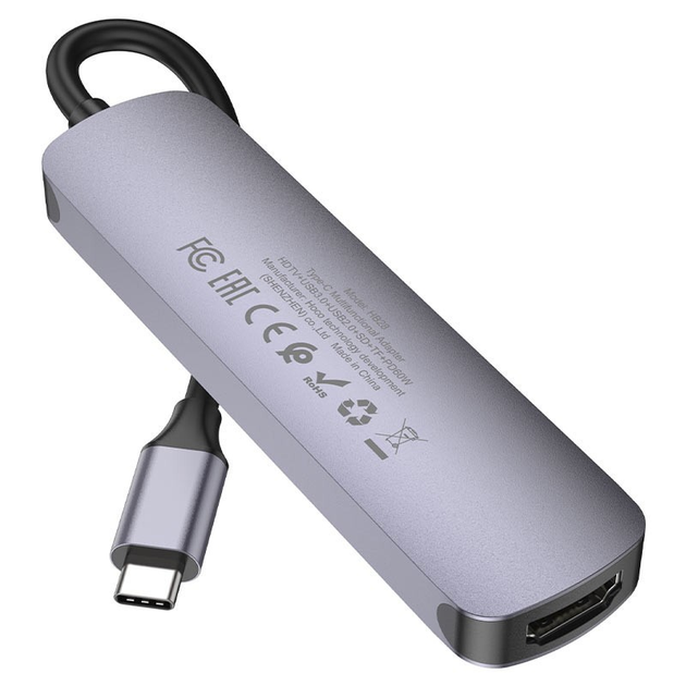 Хаб Type-C Hoco HB28 Type-C multi-function converter (HDTV+USB3.0+USB2.0+SD+TF+PD) Metal Grey), зображення 4