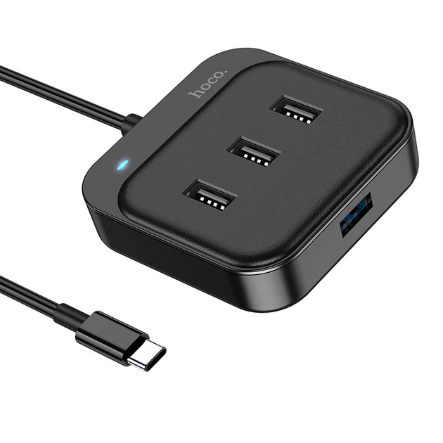 Хаб Type-C Hoco HB31 конвертер (Type-C to USB3.0+USB2.0*3) 0,2m чорний), зображення 3