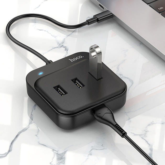 Хаб Type-C Hoco HB31 конвертер (Type-C to USB3.0+USB2.0*3) 0,2m чорний), зображення 4
