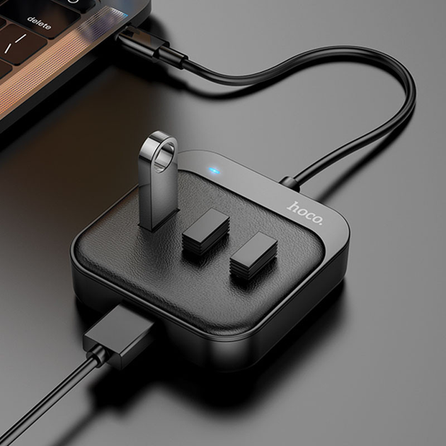 Хаб Type-C Hoco HB31 конвертер (Type-C to USB3.0+USB2.0*3) 0,2m чорний), зображення 5