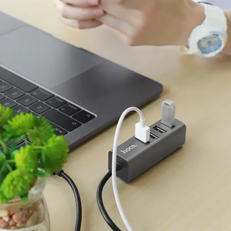USB хаб Hoco HB1 Line Machine 4USB (metal), кабель 0,8m Сірий), зображення 2