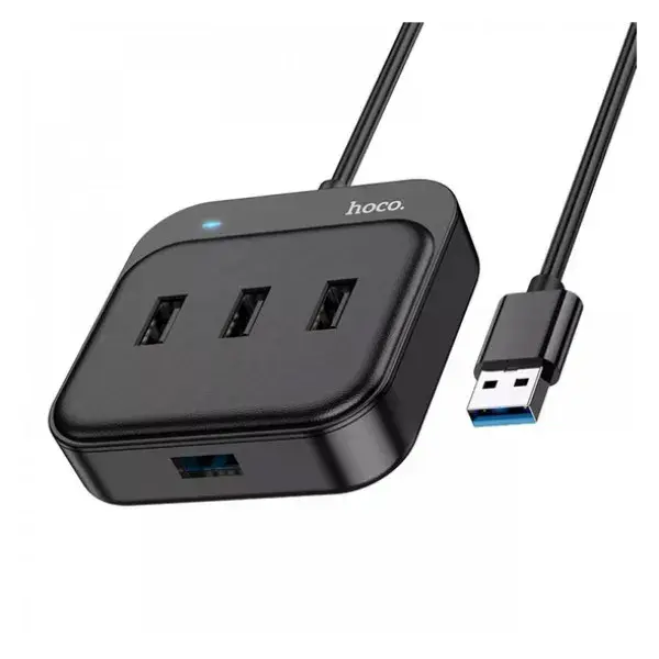 USB хаб Hoco HB31 конвертер USB2.0*3 0,2m чорний від батарейки.com.ua