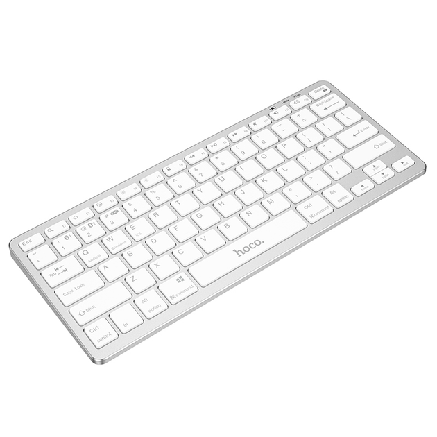 Клавіатура бездротова прозора HOCO GM32 Wisdom wireless dual-mode (англійська версія) Silver (матріал ABS, тип з механізмом ножиці, вага 275 г, розмір 283*121*13 мм, кількість клавіш 78, зарядка type c, ємність акумулятора180 мАг,) від батарейки.com.ua